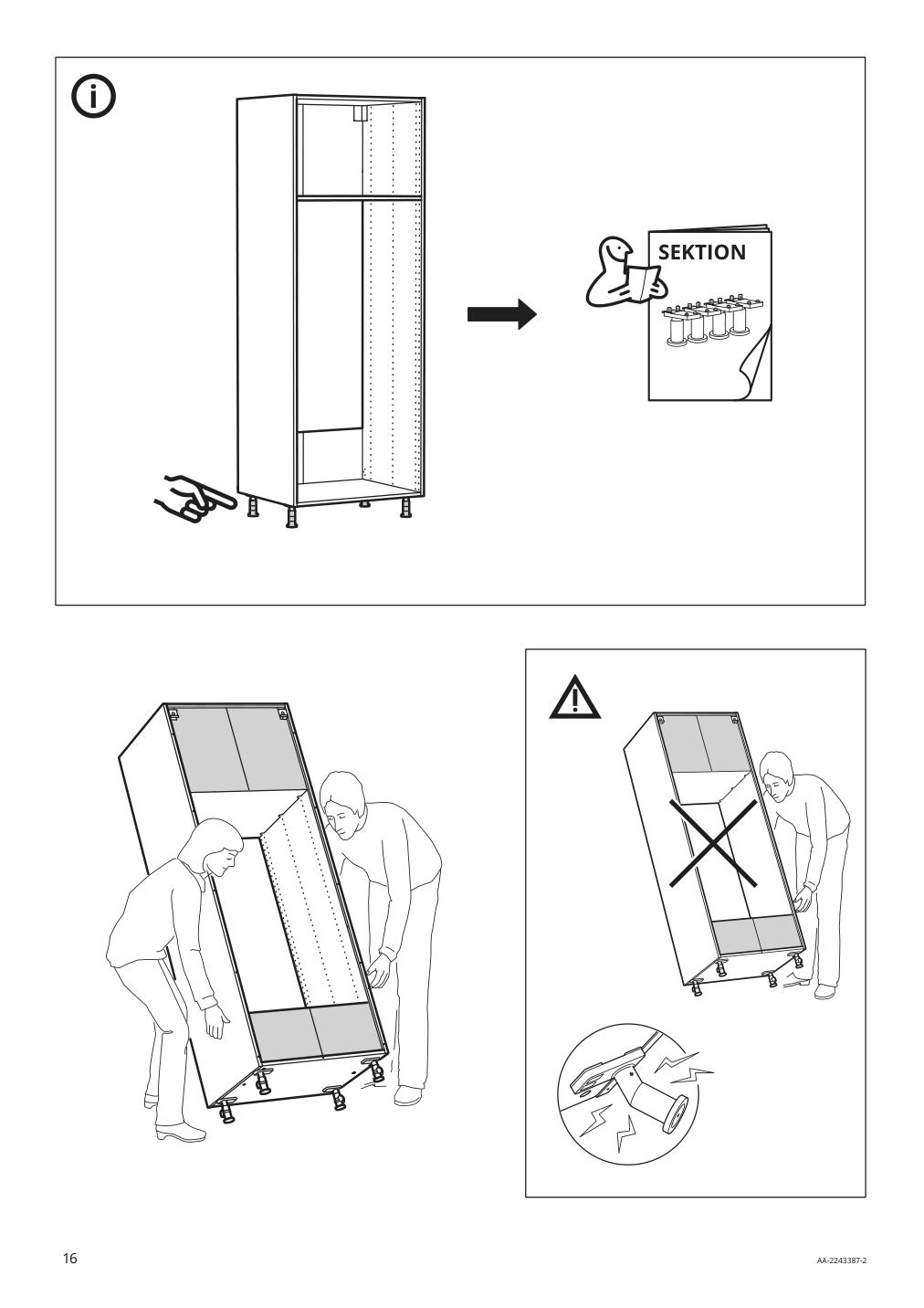 Assembly instructions for IKEA Sektion high cabinet frame white | Page 16 - IKEA SEKTION / MAXIMERA hi cb f micro w 3 drawers/2 doors 395.697.84