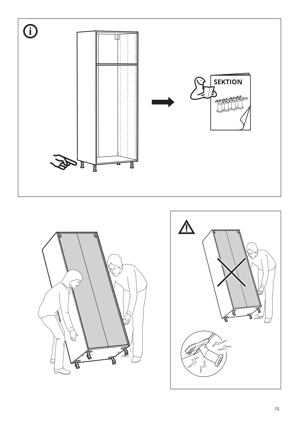 Assembly instructions for IKEA Sektion high cabinet frame white | Page 15 - IKEA SEKTION high cab w 2drs/2 fronts/4 drawers 093.953.80