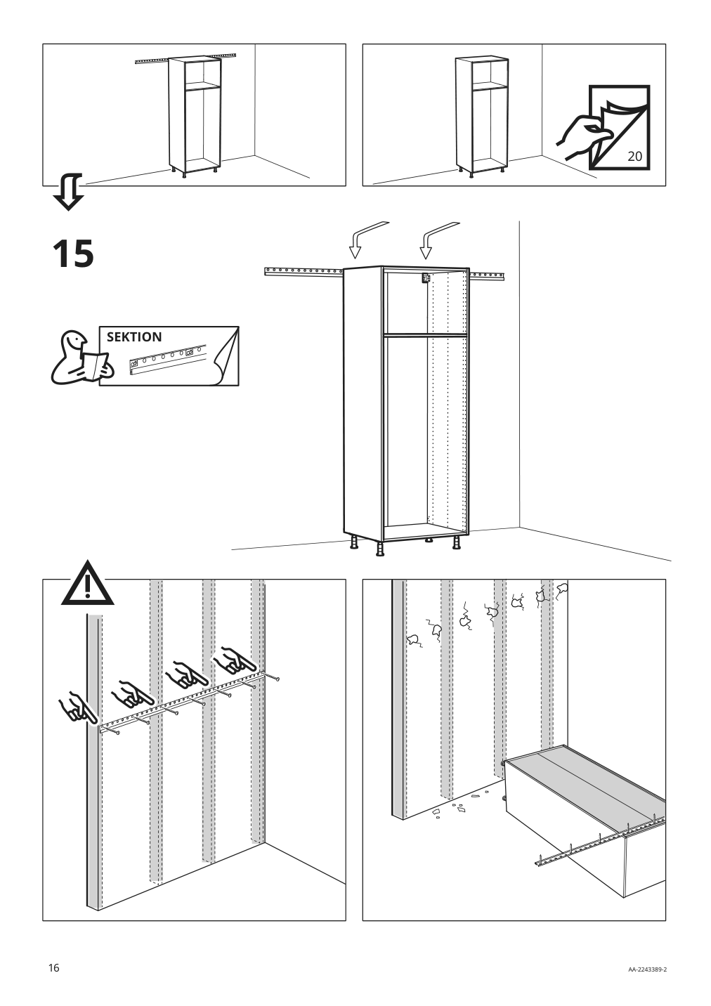 Assembly instructions for IKEA Sektion high cabinet frame white | Page 16 - IKEA SEKTION / MAXIMERA hi cb f micro w 3 drawers/2 doors 395.697.84