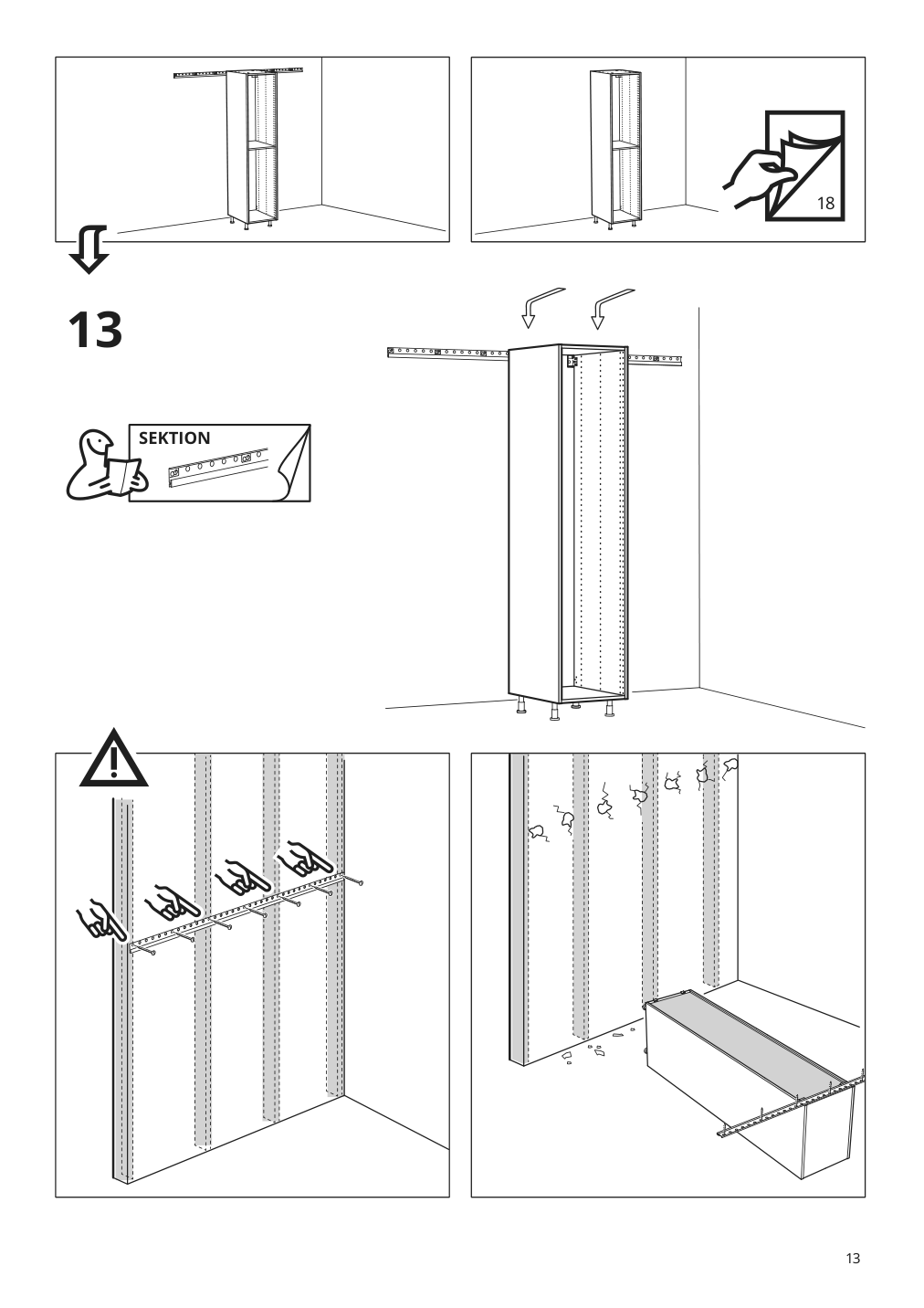 Assembly instructions for IKEA Sektion high cabinet frame white | Page 13 - IKEA SEKTION / MAXIMERA high cb w 2 doors/shelves/5 drawers 194.584.85