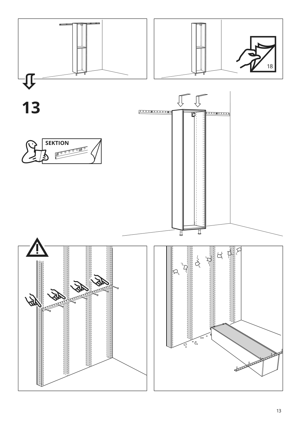 Assembly instructions for IKEA Sektion high cabinet frame white | Page 13 - IKEA SEKTION / MAXIMERA high cb w 2 doors/shelves/4 drawers 293.734.95