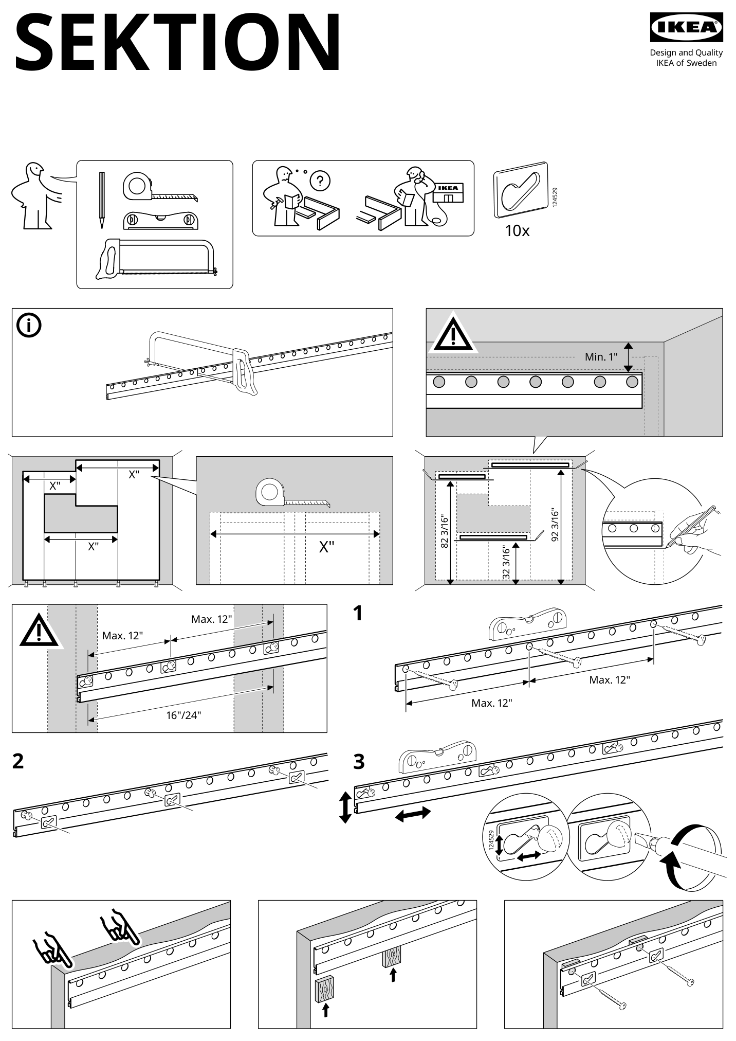 Assembly instructions for IKEA Sektion suspension rail galvanized | Page 1 - IKEA SEKTION suspension rail 602.615.27