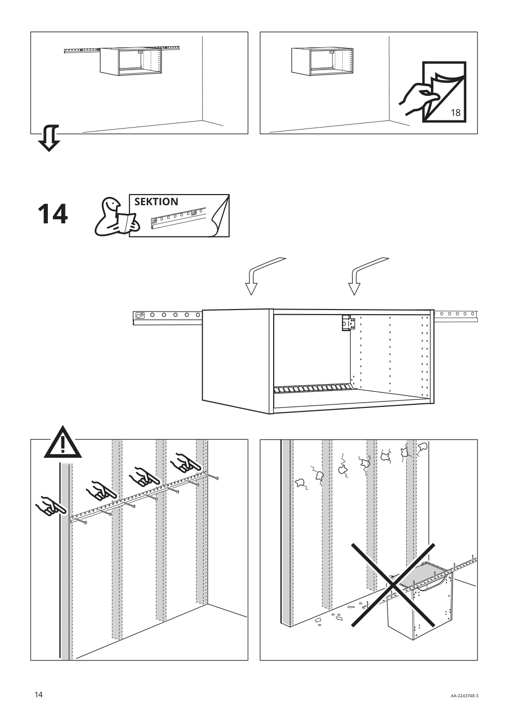 Assembly instructions for IKEA Sektion wall top cabinet frame white | Page 14 - IKEA SEKTION top cab f fridge/freezer w 2 doors 294.551.70