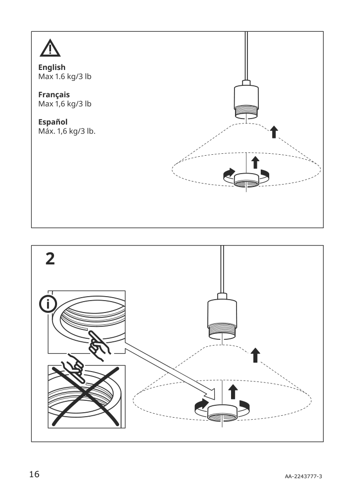 Assembly instructions for IKEA Skaftet triple cord set with ceiling mount nickel plated rectangle | Page 16 - IKEA BRUNSTA / SKAFTET pendant lamp 095.142.41