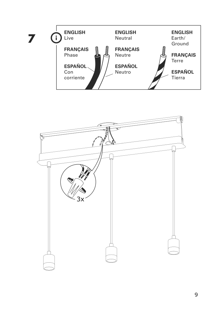 Assembly instructions for IKEA Skaftet triple cord set with ceiling mount nickel plated rectangle | Page 9 - IKEA BRUNSTA / SKAFTET pendant lamp 095.142.41