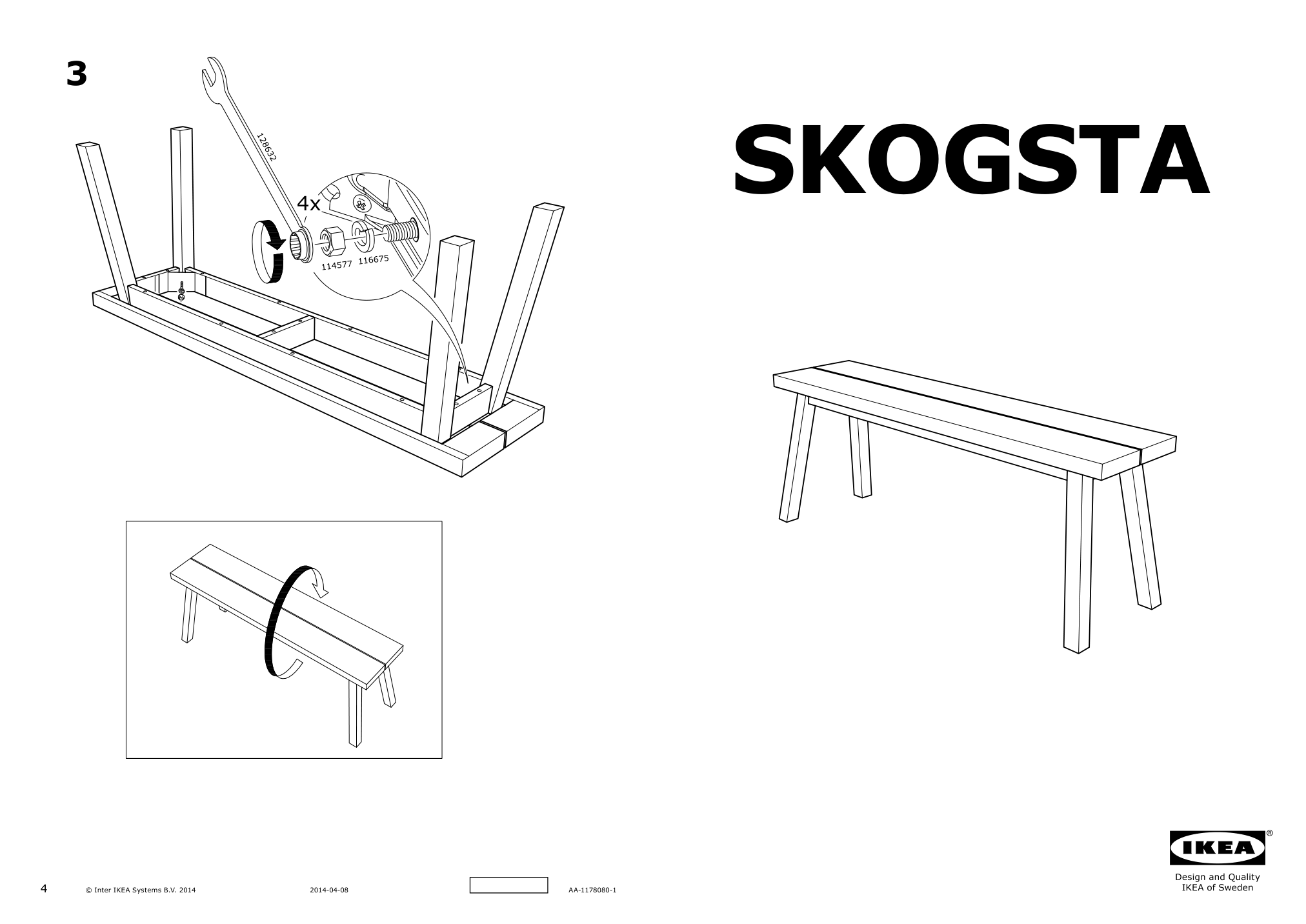 Assembly instructions for IKEA Skogsta bench acacia | Page 1 - IKEA SKOGSTA bench 302.979.57