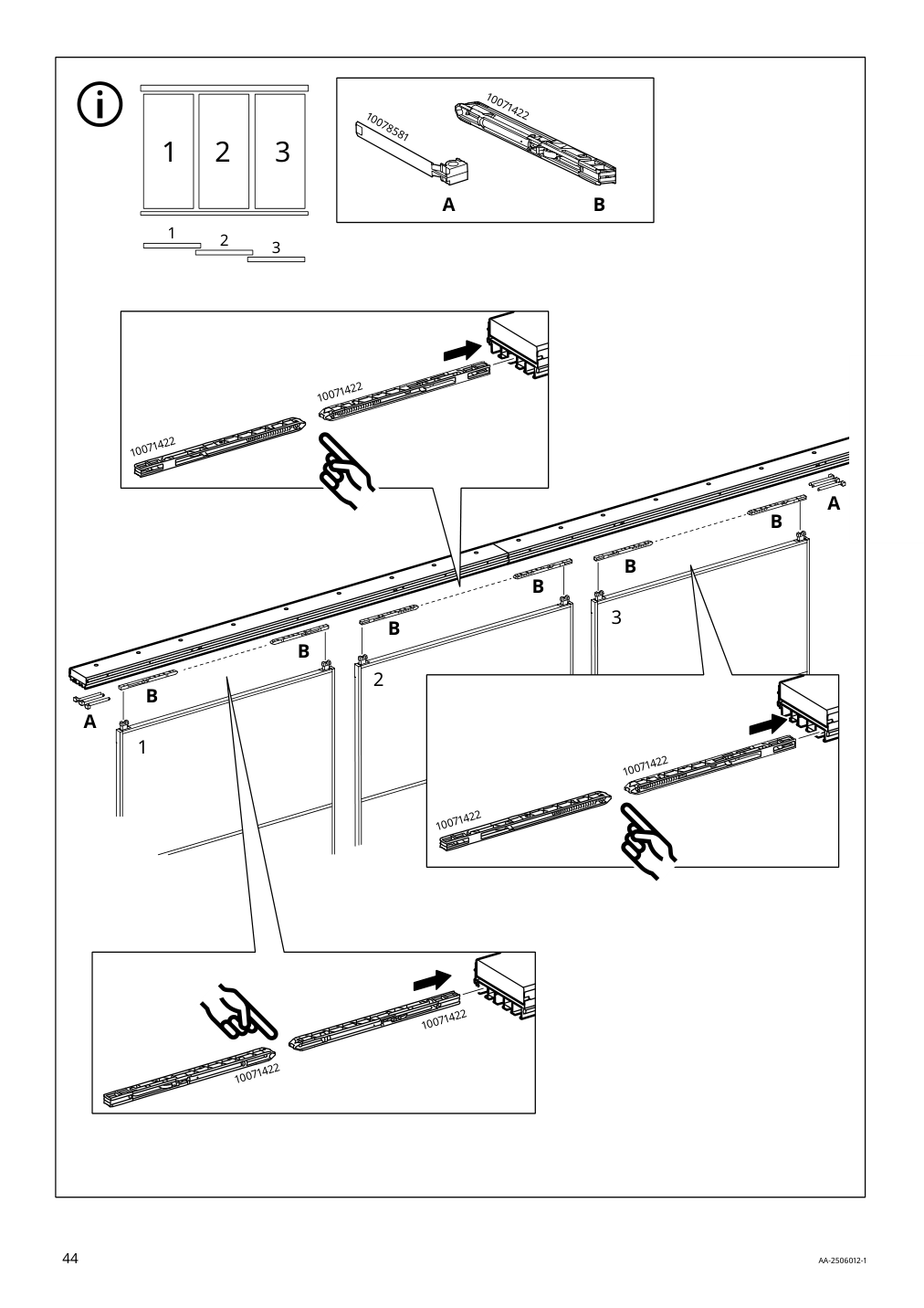 Assembly instructions for IKEA Skytta hardware pack f triple track rail | Page 44 - IKEA SKYTTA / PAX walk-in wardrobe with sliding doors 695.525.03