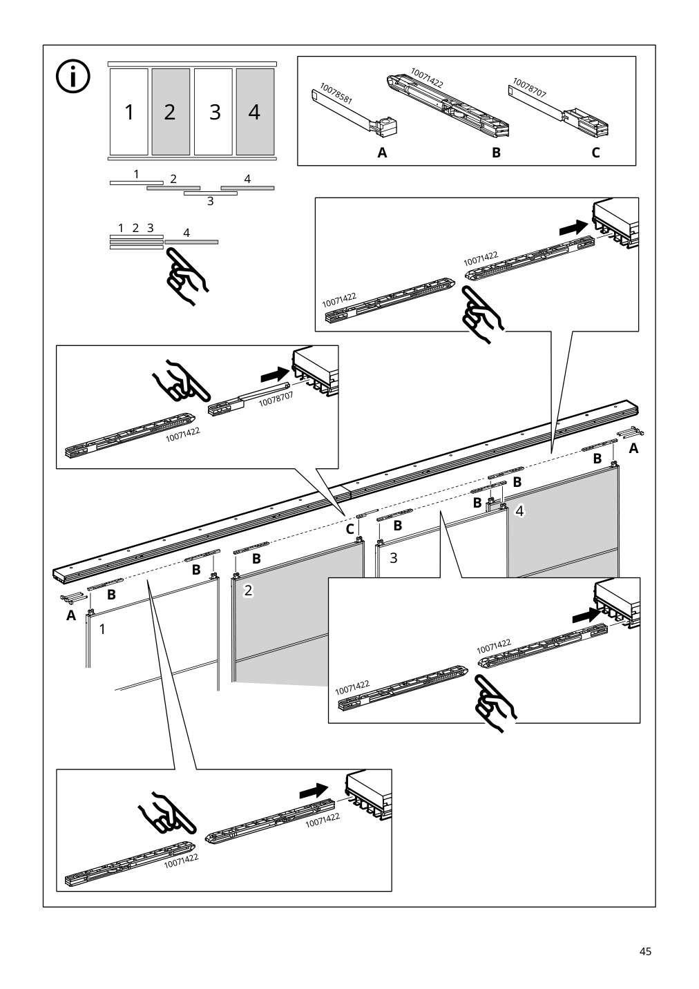 Assembly instructions for IKEA Skytta hardware pack f triple track rail | Page 45 - IKEA SKYTTA / AURDAL walk-in wardrobe with sliding doors 295.212.50