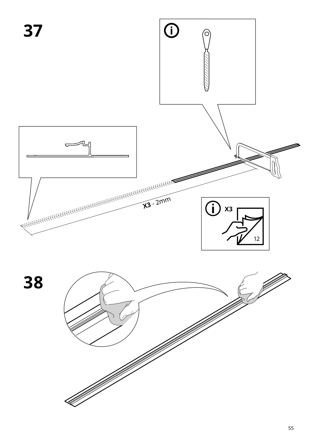 Assembly instructions for IKEA Skytta hardware pack f triple track rail | Page 55 - IKEA SKYTTA / AURDAL walk-in wardrobe with sliding doors 595.525.65