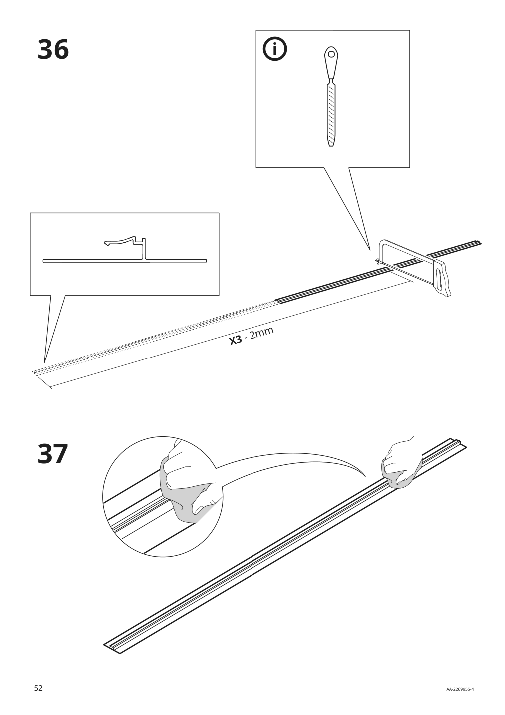 Assembly instructions for IKEA Skytta hardware pack for double track rail | Page 52 - IKEA SKYTTA / MEHAMN/AULI sliding door 095.001.64