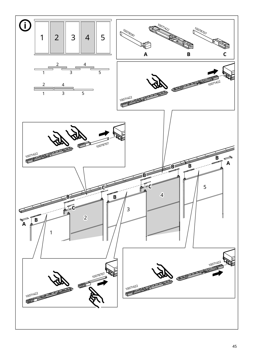 Assembly instructions for IKEA Skytta hardware pack for double track rail | Page 45 - IKEA SKYTTA / BOAXEL reach-in wardrobe with sliding door 395.160.07