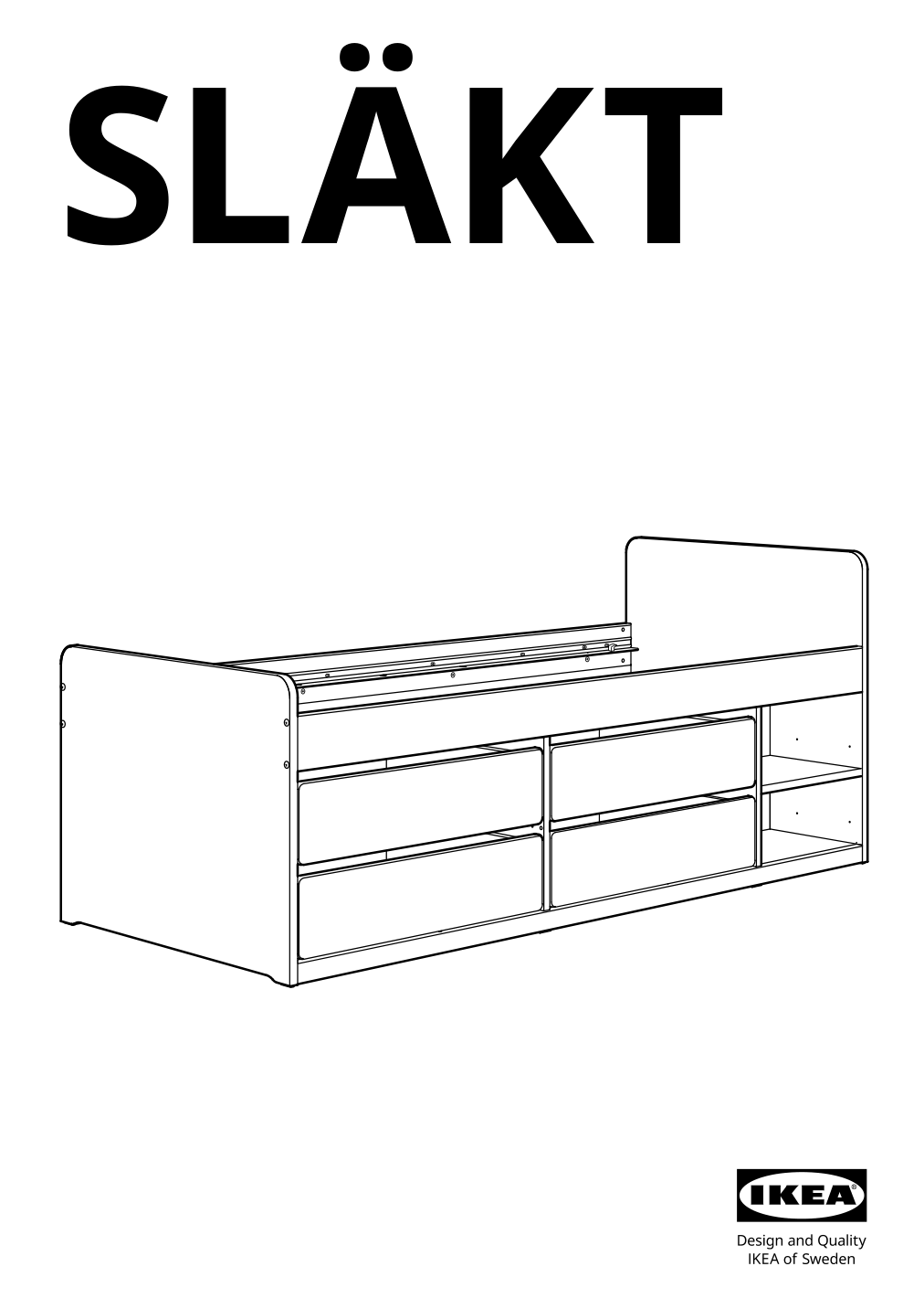 Assembly instructions for IKEA Slaekt bed frame with storage white | Page 1 - IKEA SLÄKT bed frame w/storage+slatted bedbase 292.919.56