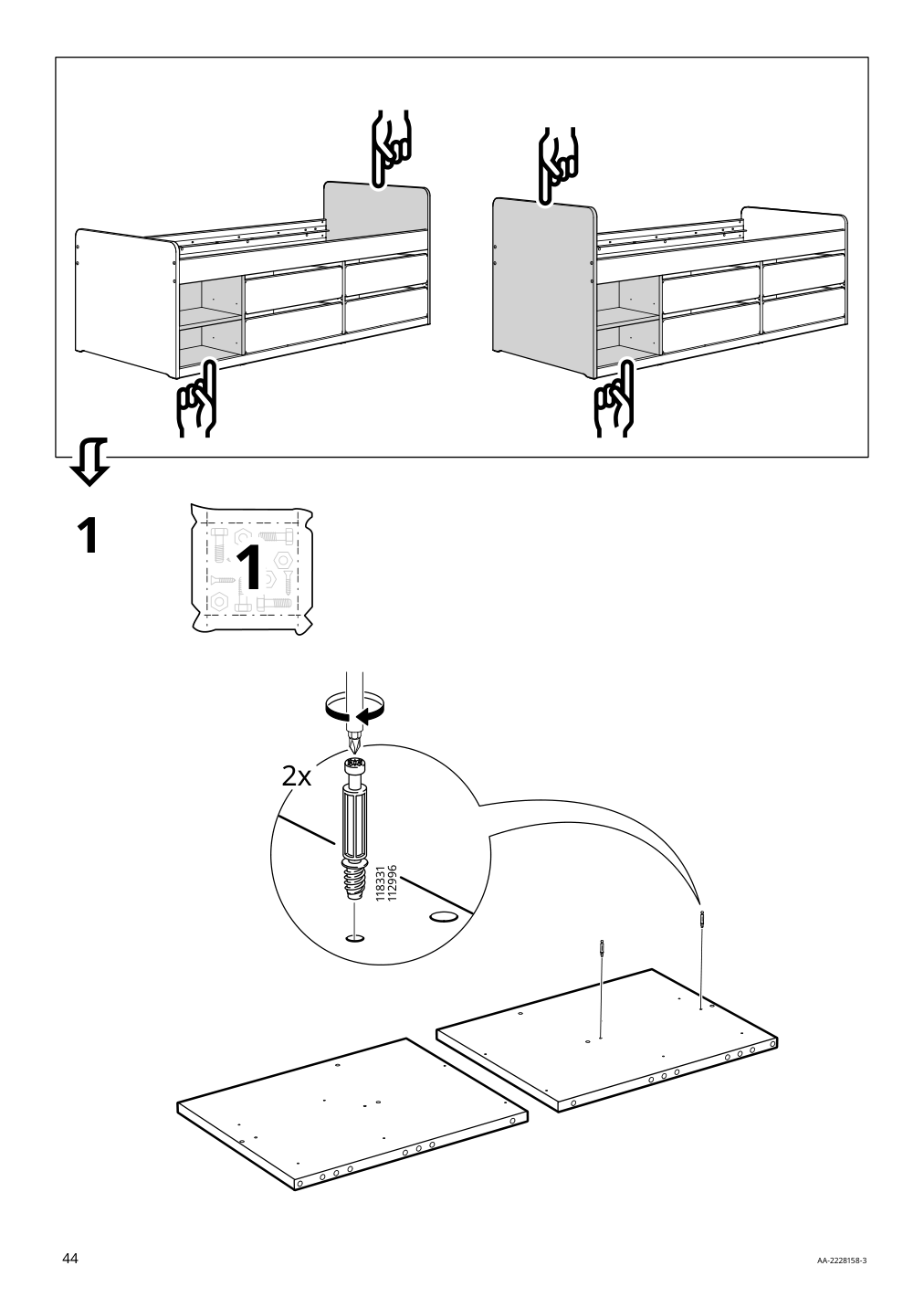 Assembly instructions for IKEA Slaekt bed frame with storage white | Page 44 - IKEA SLÄKT bed frame w/storage+slatted bedbase 292.919.56