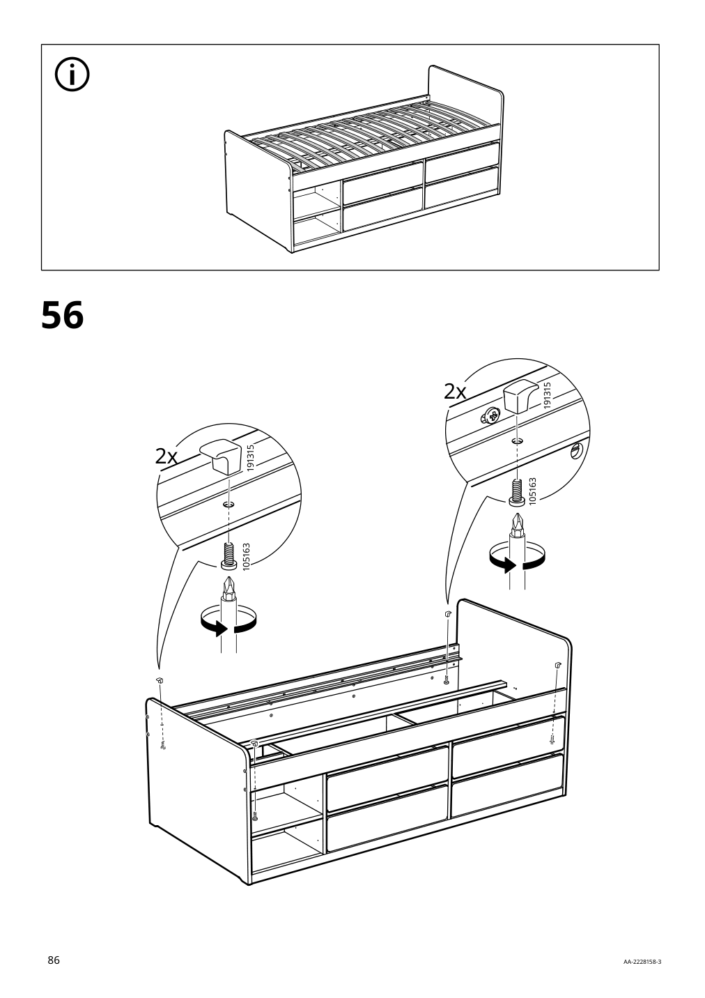 Assembly instructions for IKEA Slaekt bed frame with storage white | Page 86 - IKEA SLÄKT bed frame w/storage+slatted bedbase 292.919.56