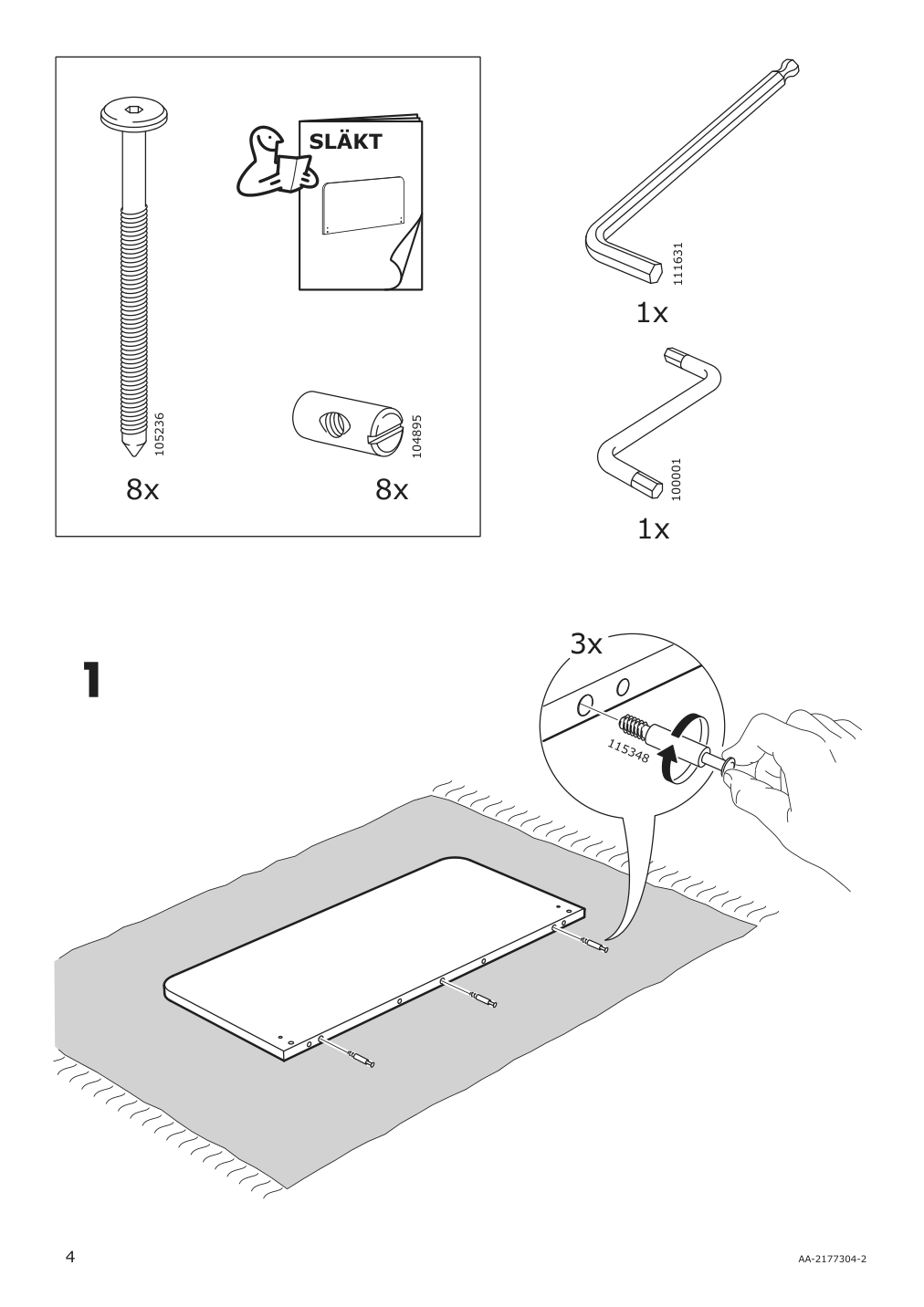 Assembly instructions for IKEA Slaekt extendable bed frame white | Page 4 - IKEA SLÄKT ext bed frame with slatted bed base 693.266.09