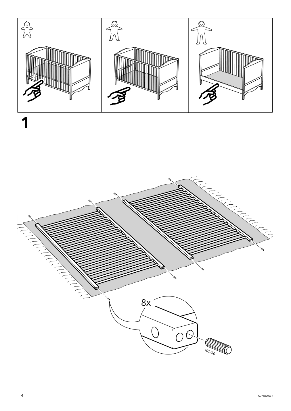 Assembly instructions for IKEA Smagoera crib white | Page 4 - IKEA SMÅGÖRA 3-piece baby furniture set 195.060.33