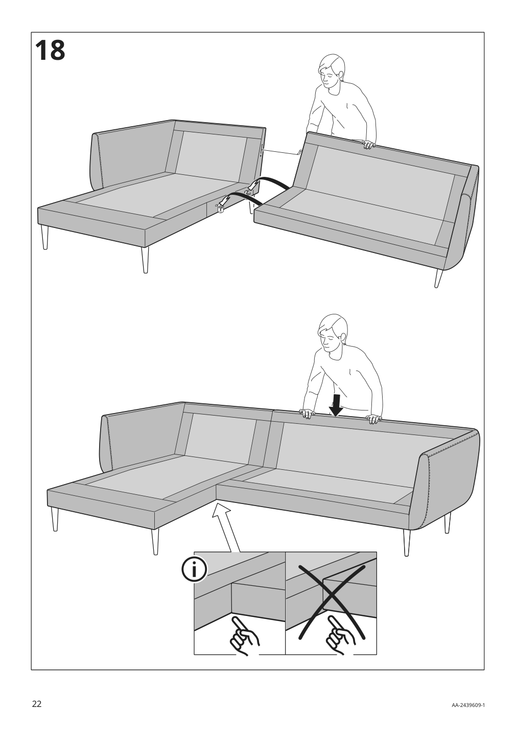 Assembly instructions for IKEA Smedstorp chaise section frame viarp beige brown | Page 22 - IKEA SMEDSTORP sofa with chaise 994.185.94