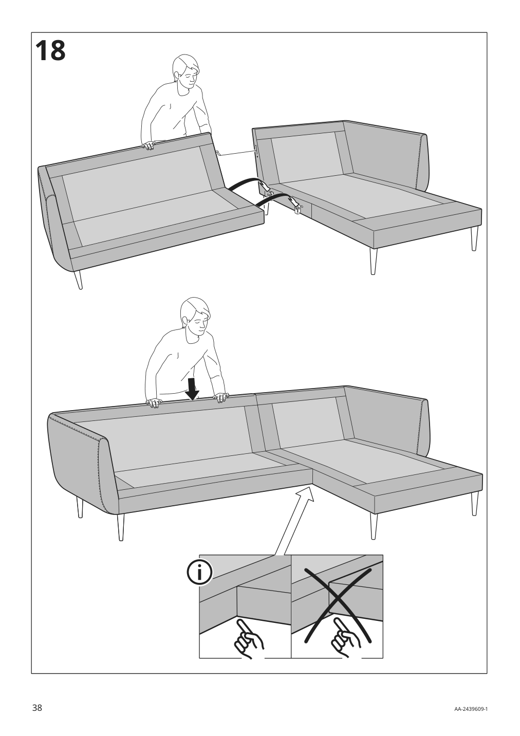 Assembly instructions for IKEA Smedstorp chaise section frame lejde red brown | Page 38 - IKEA SMEDSTORP sectional, 4-seat with chaise 894.783.38