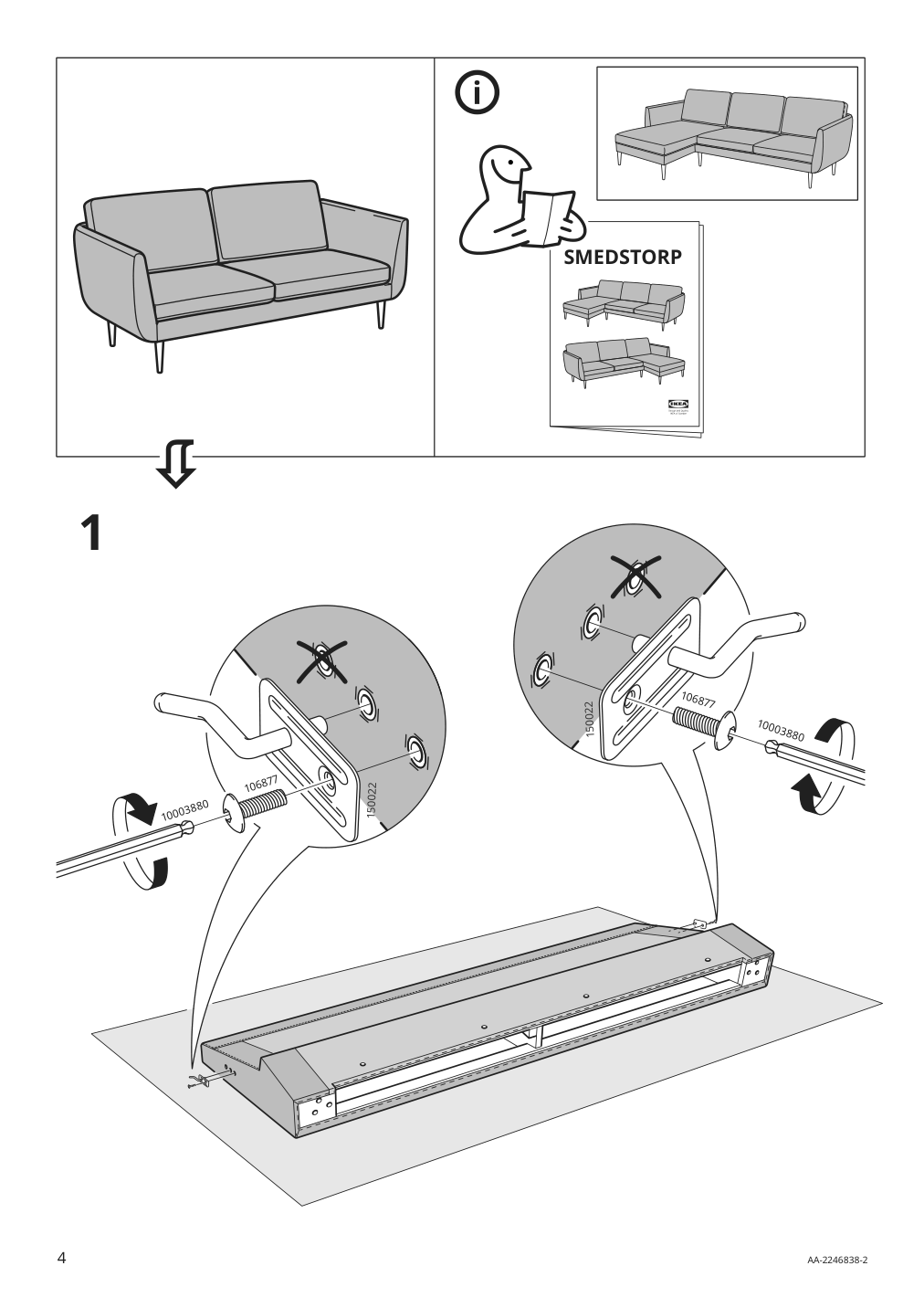 Assembly instructions for IKEA Smedstorp loveseat frame lejde red brown | Page 4 - IKEA SMEDSTORP sofa with chaise 294.185.97