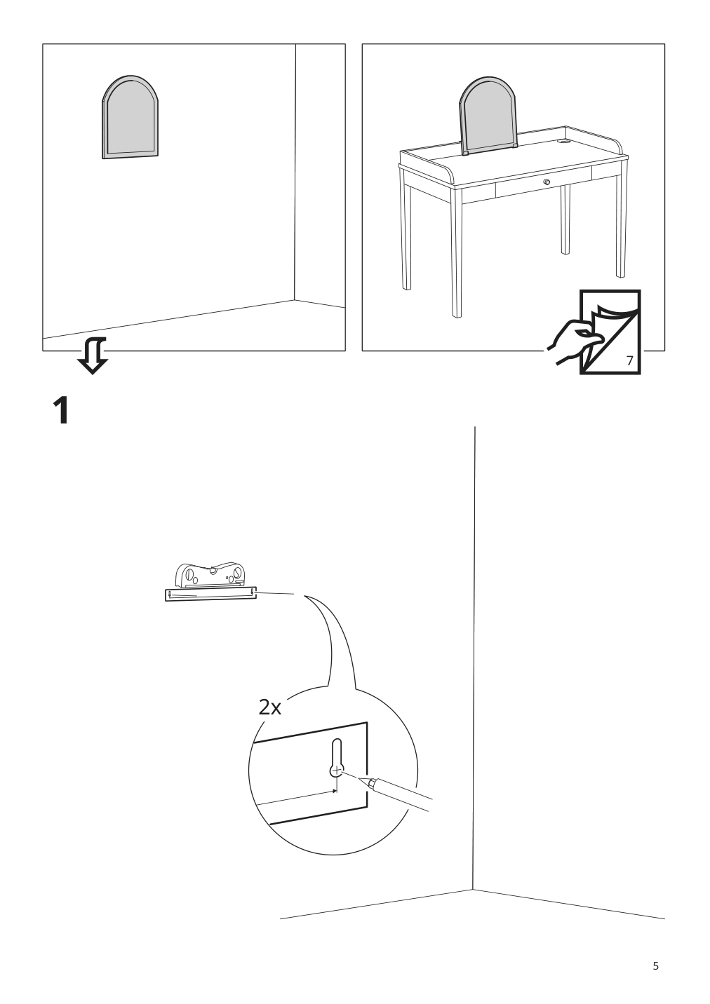 Assembly instructions for IKEA Smyga mirror for desk wall light gray | Page 5 - IKEA SMYGA desk with mirror 594.440.95