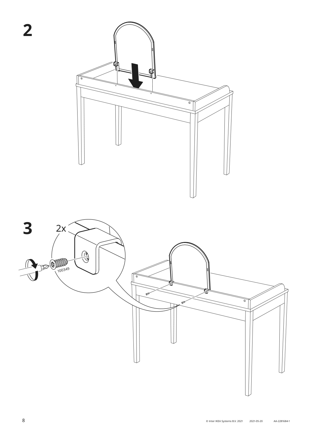 Assembly instructions for IKEA Smyga mirror for desk wall light gray | Page 8 - IKEA SMYGA desk with mirror 594.440.95