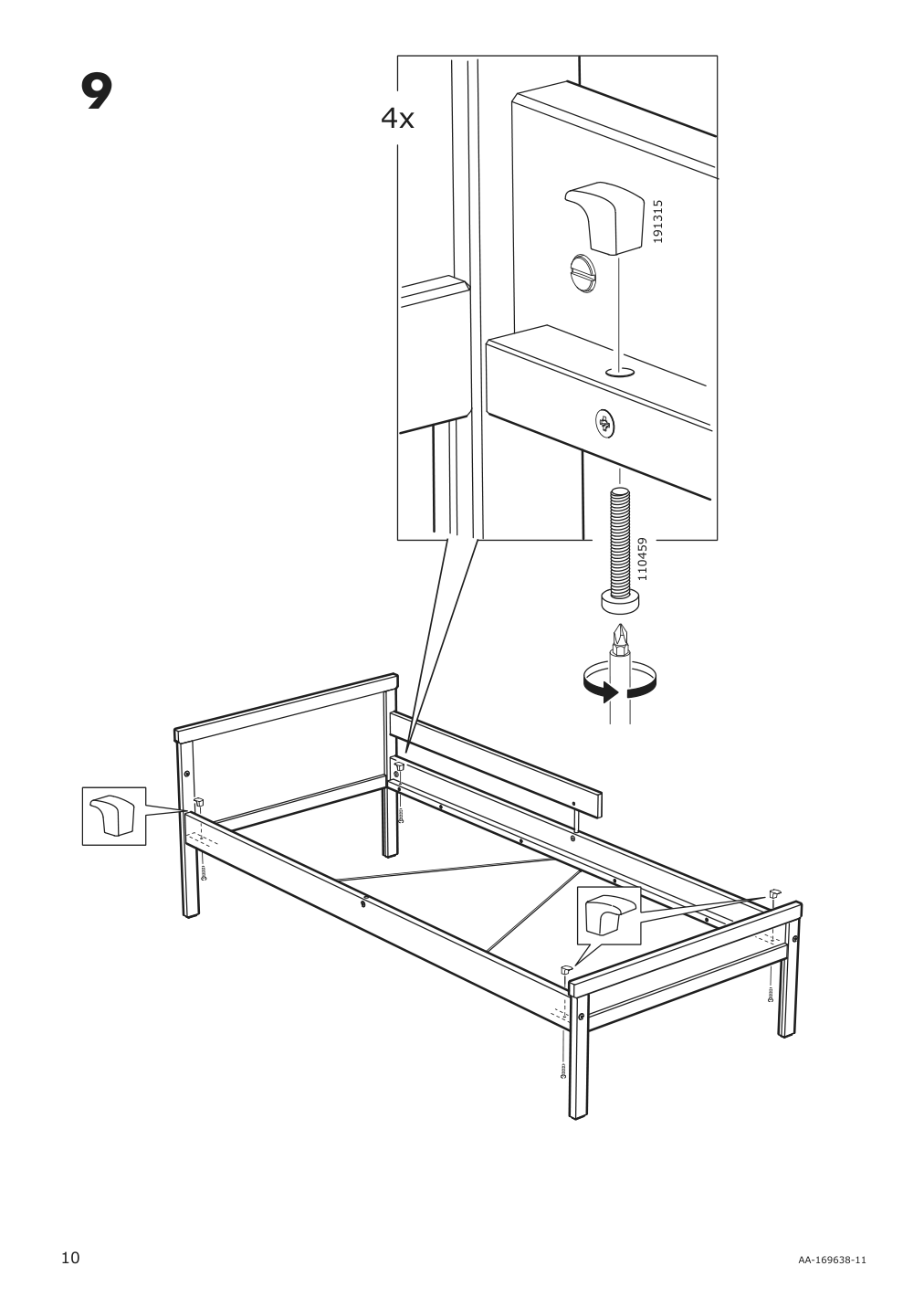 Assembly instructions for IKEA Sniglar bed frame and guard rail junior beech | Page 10 - IKEA SNIGLAR bed frame with slatted bed base 191.854.33