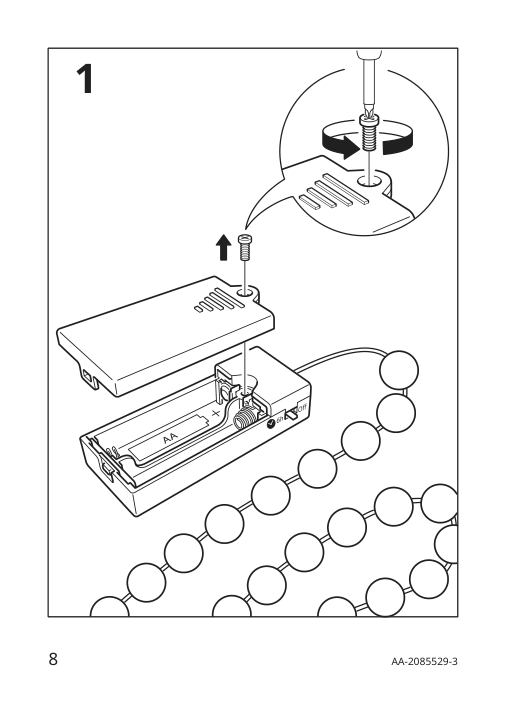 Assembly instructions for IKEA Snoeyra led string light with 40 lights indoor battery operated silver color | Page 8 - IKEA SNÖYRA LED string light with 40 lights 103.647.59