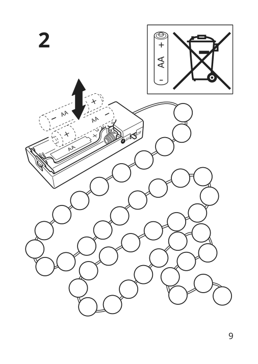 Assembly instructions for IKEA Snoeyra led string light with 40 lights indoor battery operated silver color | Page 9 - IKEA SNÖYRA LED string light with 40 lights 103.647.59