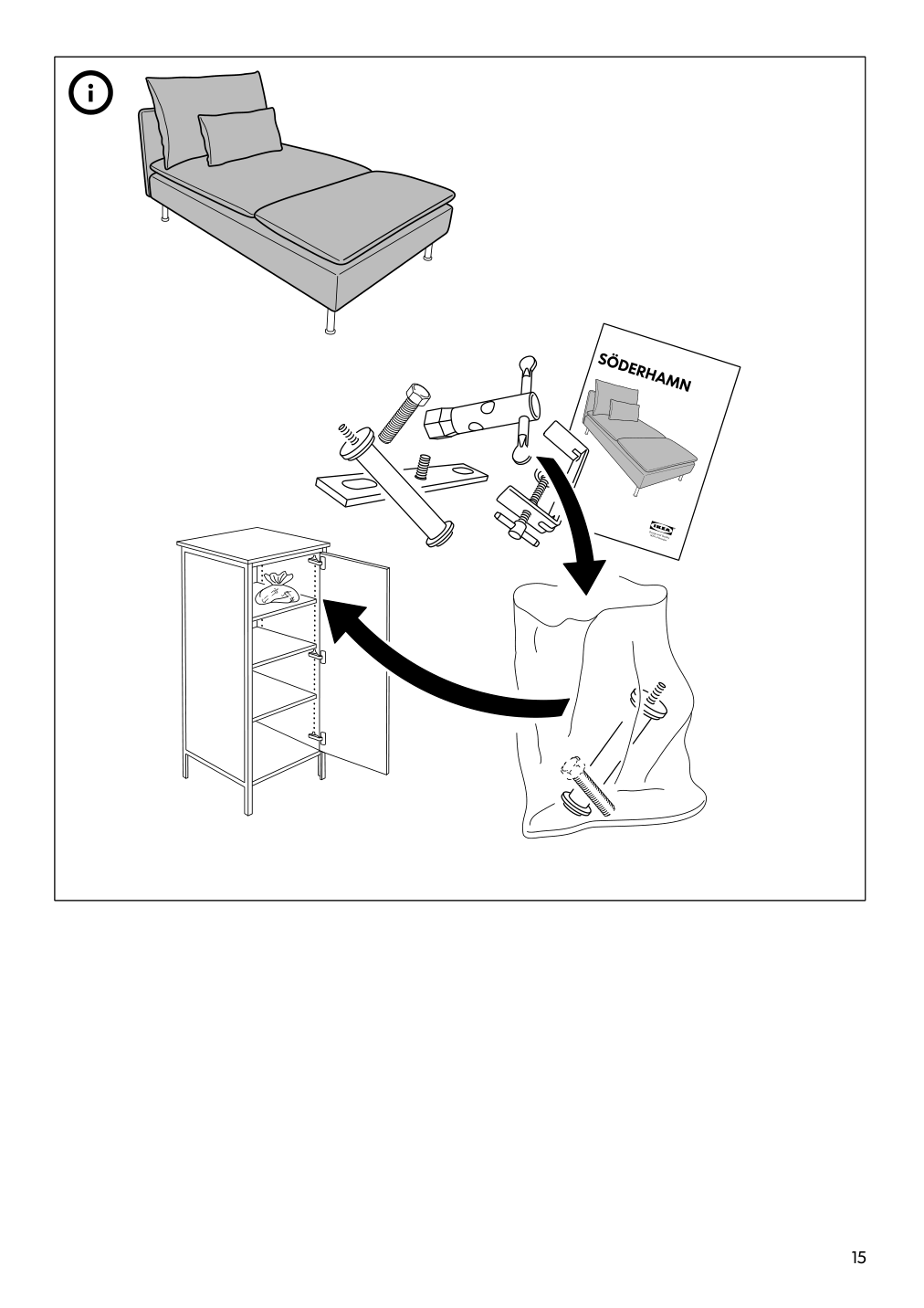 Assembly instructions for IKEA Soederhamn chaise frame | Page 15 - IKEA SÖDERHAMN sectional, 4-seat with chaise 694.306.39