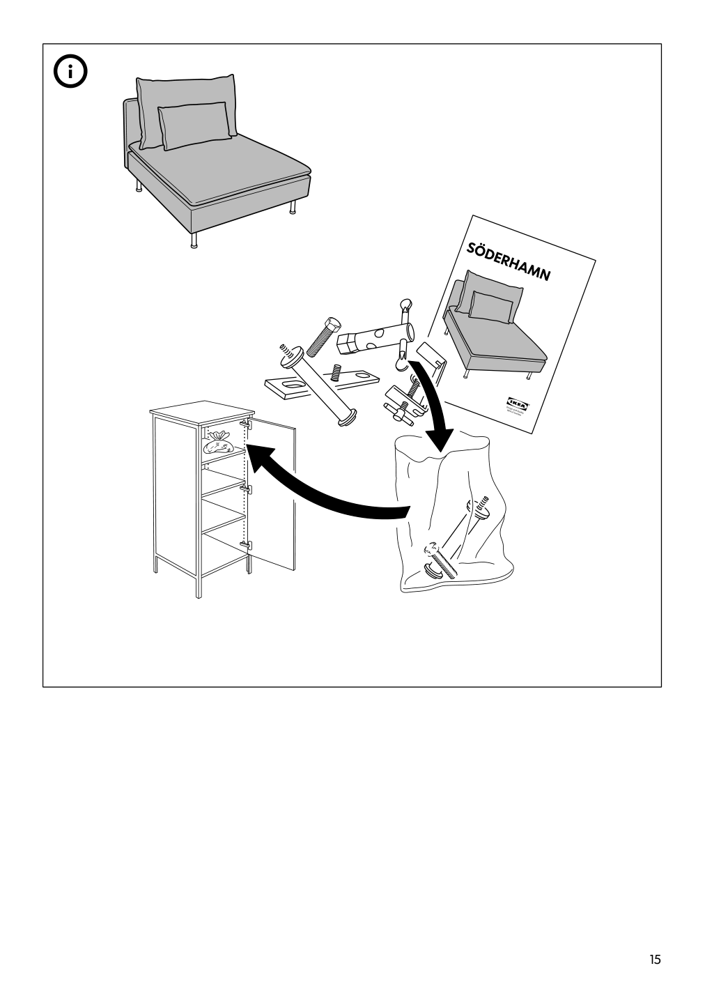 Assembly instructions for IKEA Soederhamn 1 seat section frame | Page 15 - IKEA SÖDERHAMN sectional, 4-seat corner 893.058.42