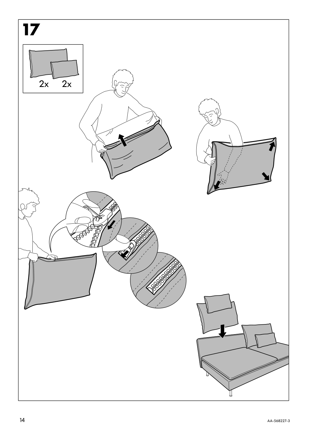 Assembly instructions for IKEA Soederhamn cover for sofa section kelinge gray turquoise | Page 14 - IKEA SÖDERHAMN sectional, 4-seat with chaise 195.290.44