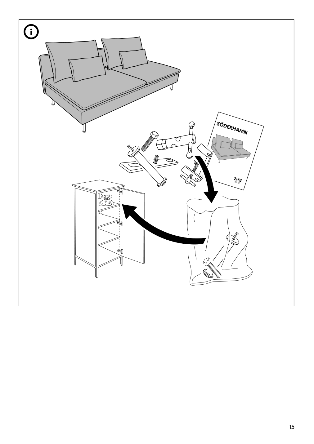 Assembly instructions for IKEA Soederhamn cover for sofa section kelinge gray turquoise | Page 15 - IKEA SÖDERHAMN sectional, 4-seat corner 895.145.05