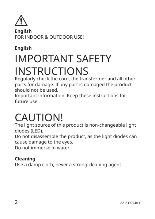 Assembly instructions for IKEA Solvinden led table lamp battery operated outdoor white | Page 2 - IKEA SOLVINDEN LED table lamp 405.719.03