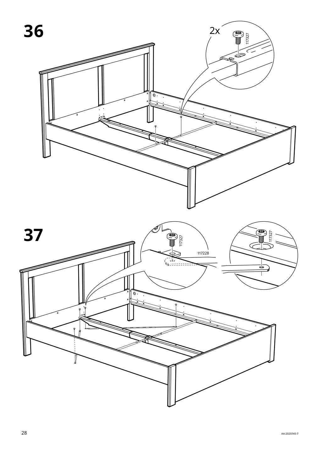 Assembly instructions for IKEA Songesand bed frame brown | Page 28 - IKEA SONGESAND bed frame with 2 storage boxes 392.411.12