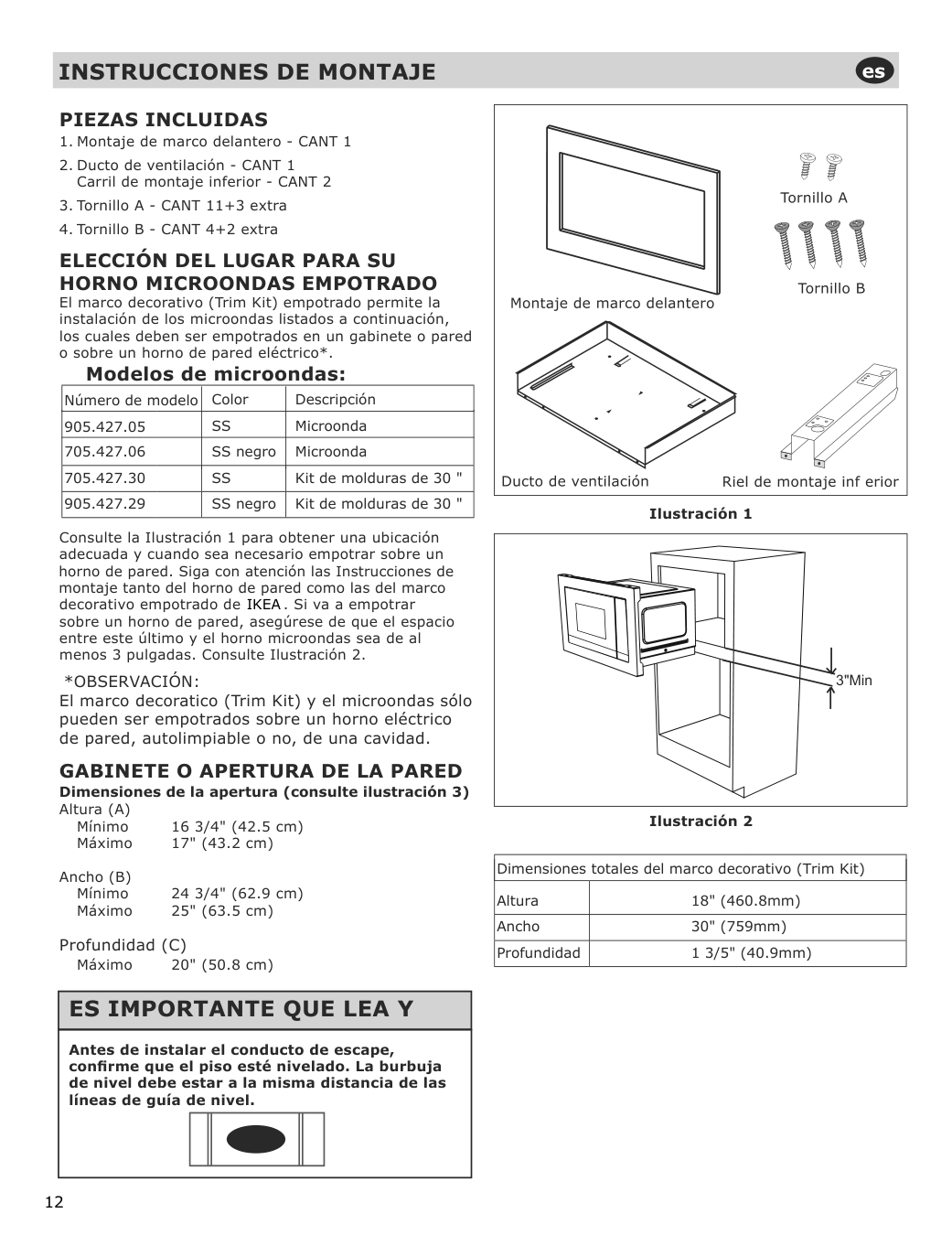 Assembly instructions for IKEA Stangby microwave trim kit stainless steel | Page 12 - IKEA STÅNGBY built-in microwave 794.952.20