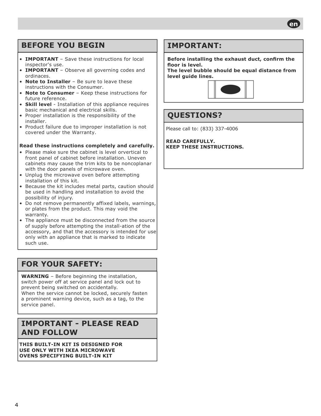 Assembly instructions for IKEA Stangby microwave trim kit stainless steel | Page 4 - IKEA STÅNGBY built-in microwave 794.952.20