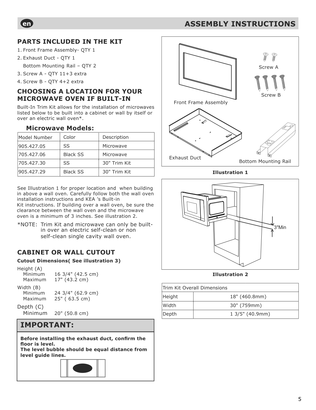 Assembly instructions for IKEA Stangby microwave trim kit stainless steel | Page 5 - IKEA STÅNGBY built-in microwave 794.952.20