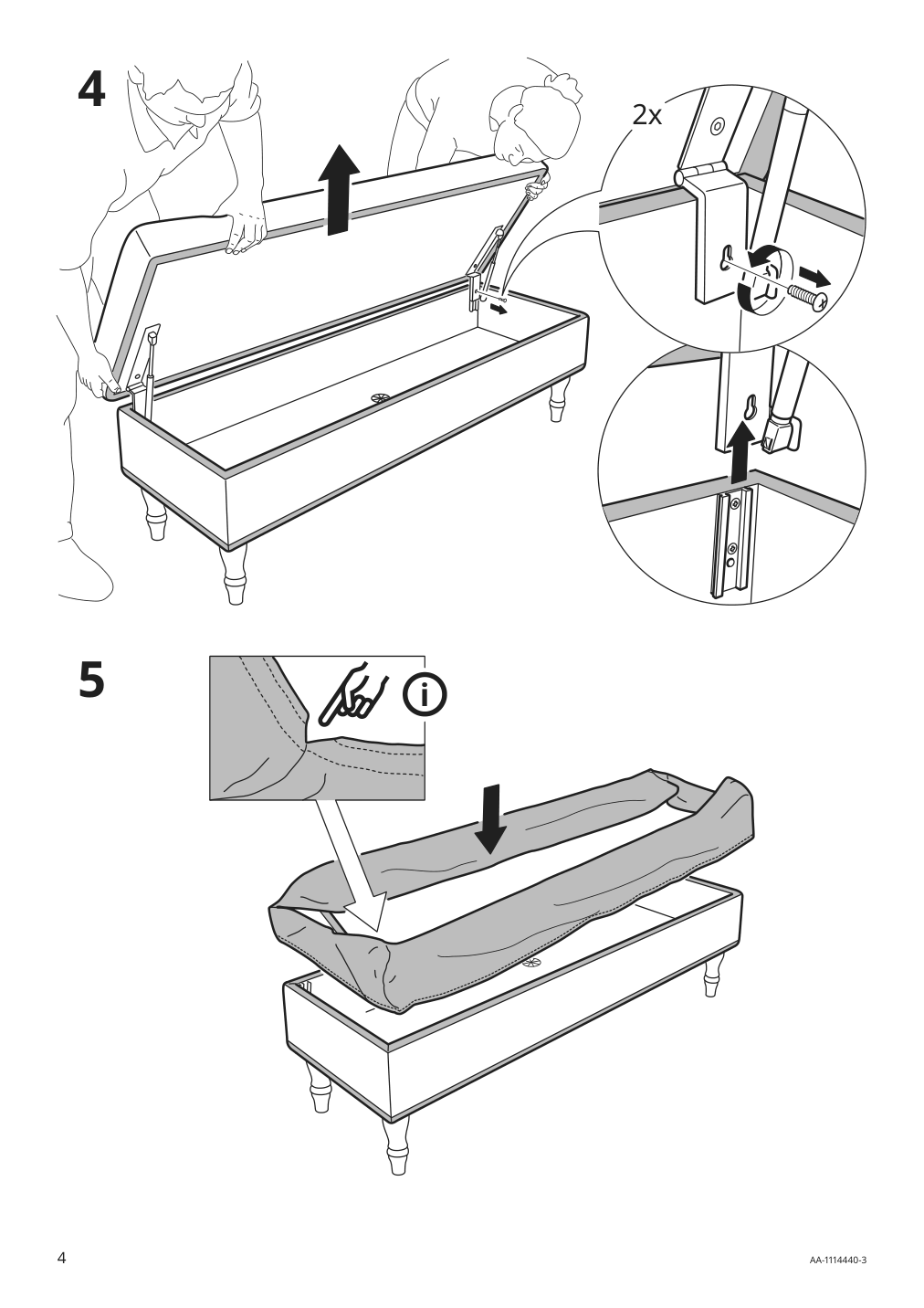 Assembly instructions for IKEA Stocksund bench cover hovsten gray white | Page 4 - IKEA STOCKSUND bench cover 503.063.57