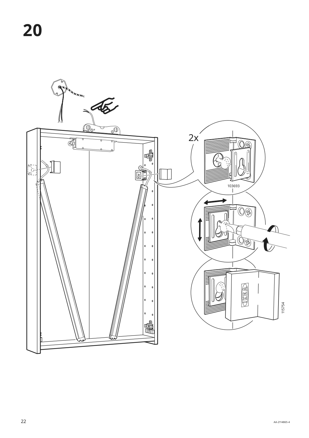 Assembly instructions for IKEA Storjorm mirror cabinet w 2 doors light white | Page 22 - IKEA STORJORM mirror cabinet w/2 doors & light 402.481.22