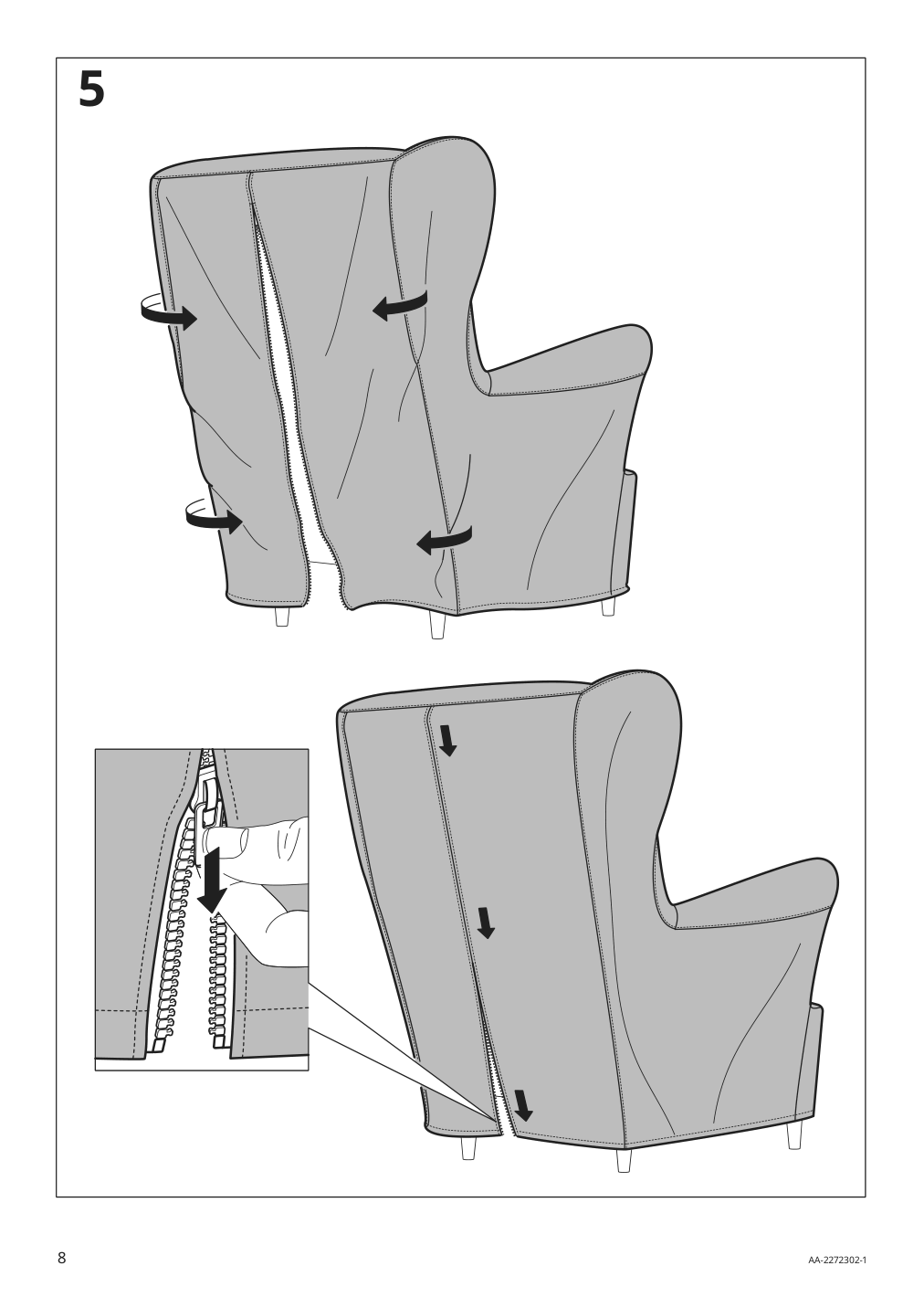 Assembly instructions for IKEA Strandmon slipcover for wing chair risane natural | Page 8 - IKEA STRANDMON slipcover for wing chair 505.118.43