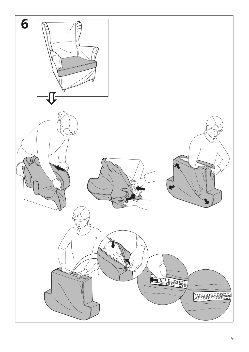 Assembly instructions for IKEA Strandmon slipcover for wing chair risane natural | Page 9 - IKEA STRANDMON slipcover for wing chair 505.118.43