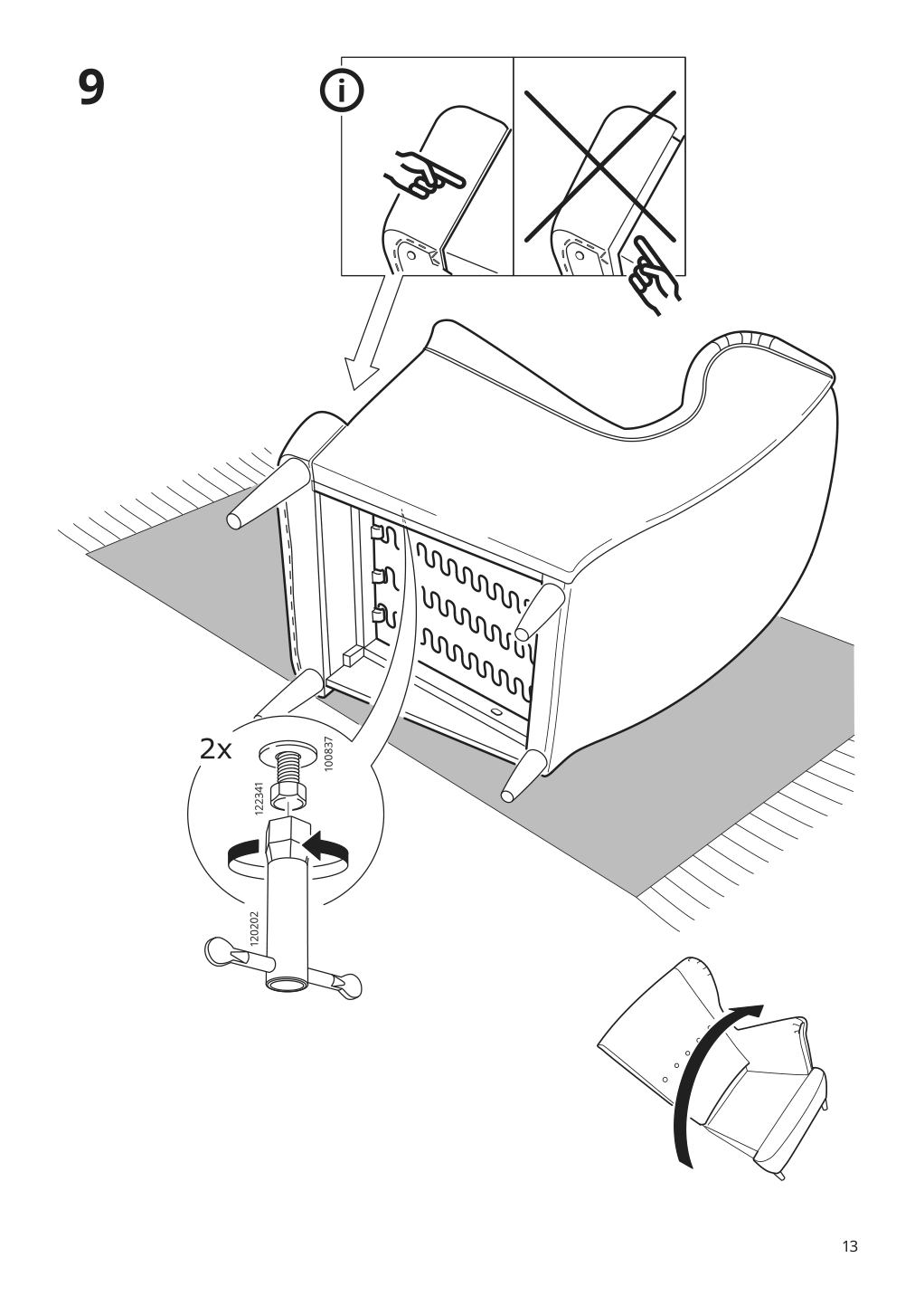 Assembly instructions for IKEA Strandmon wing chair grann bomstad dark brown | Page 13 - IKEA STRANDMON wing chair 004.946.38