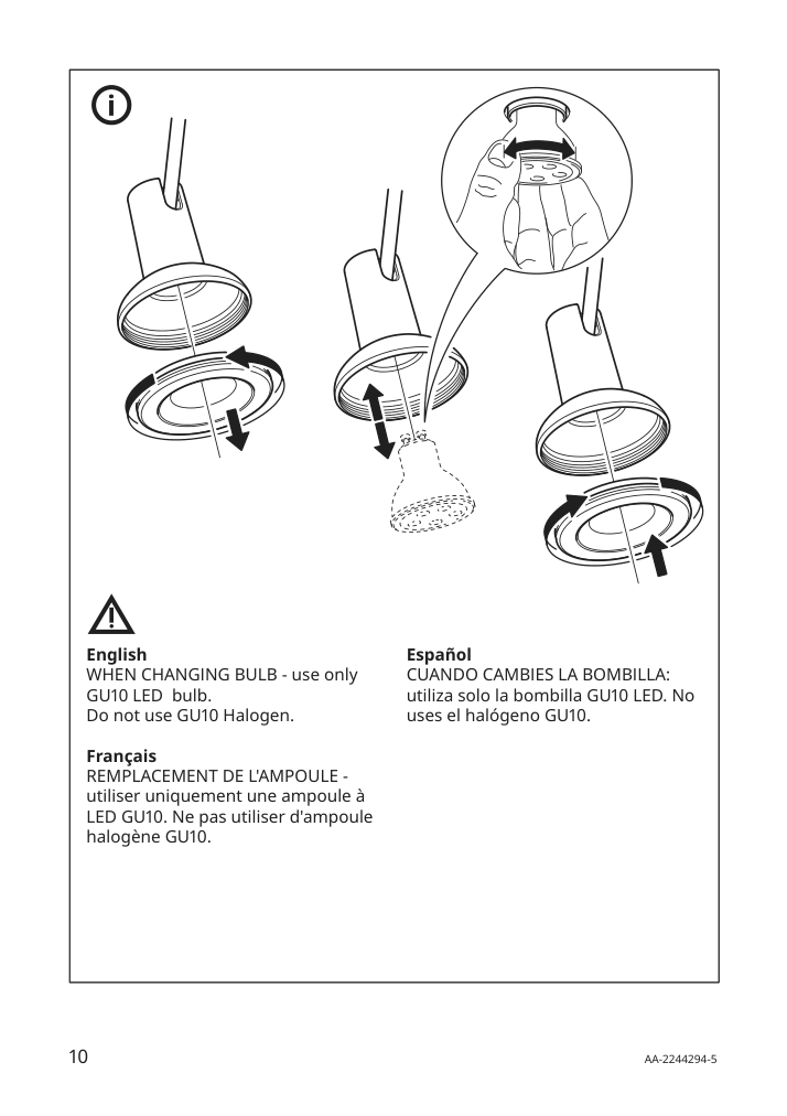 Assembly instructions for IKEA Stratosfaer ceiling spotlight with 3 lights white chrome plated | Page 10 - IKEA STRATOSFÄR ceiling spotlight with 3 lights 904.780.83