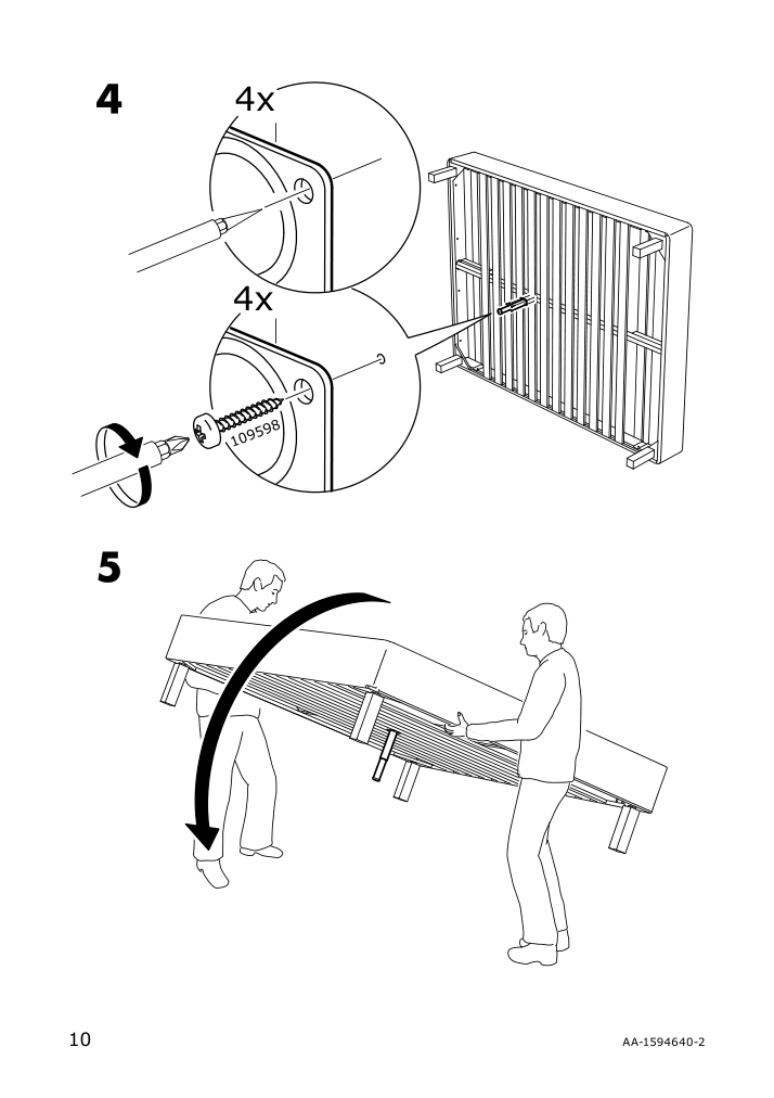 Assembly instructions for IKEA Sultan support leg black | Page 10 - IKEA ESPEVÄR slatted mattress base with legs 292.079.05