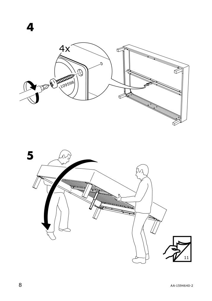 Assembly instructions for IKEA Sultan support leg black | Page 8 - IKEA ESPEVÄR slatted mattress base with legs 292.079.05