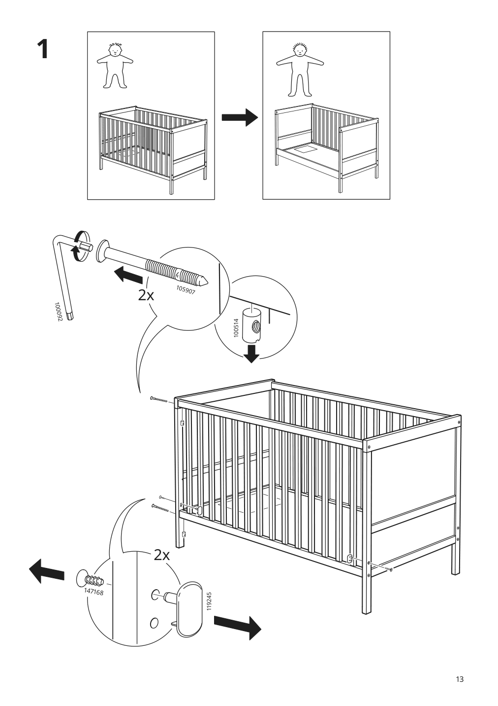 Assembly instructions for IKEA Sundvik crib gray | Page 13 - IKEA SUNDVIK 2-piece baby furniture set 595.061.06