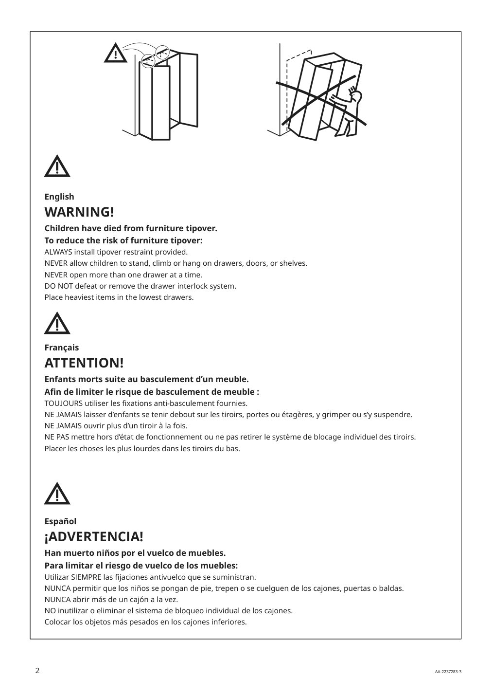 Assembly instructions for IKEA Sundvik wardrobe gray | Page 2 - IKEA SUNDVIK 3-piece baby furniture set 095.058.16