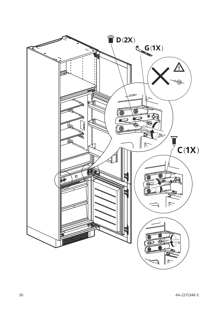 Assembly instructions for IKEA Superkall built in panel ready refrigerator panel ready | Page 30 - IKEA SUPERKALL Built-in, panel-ready refrigerator 205.090.16