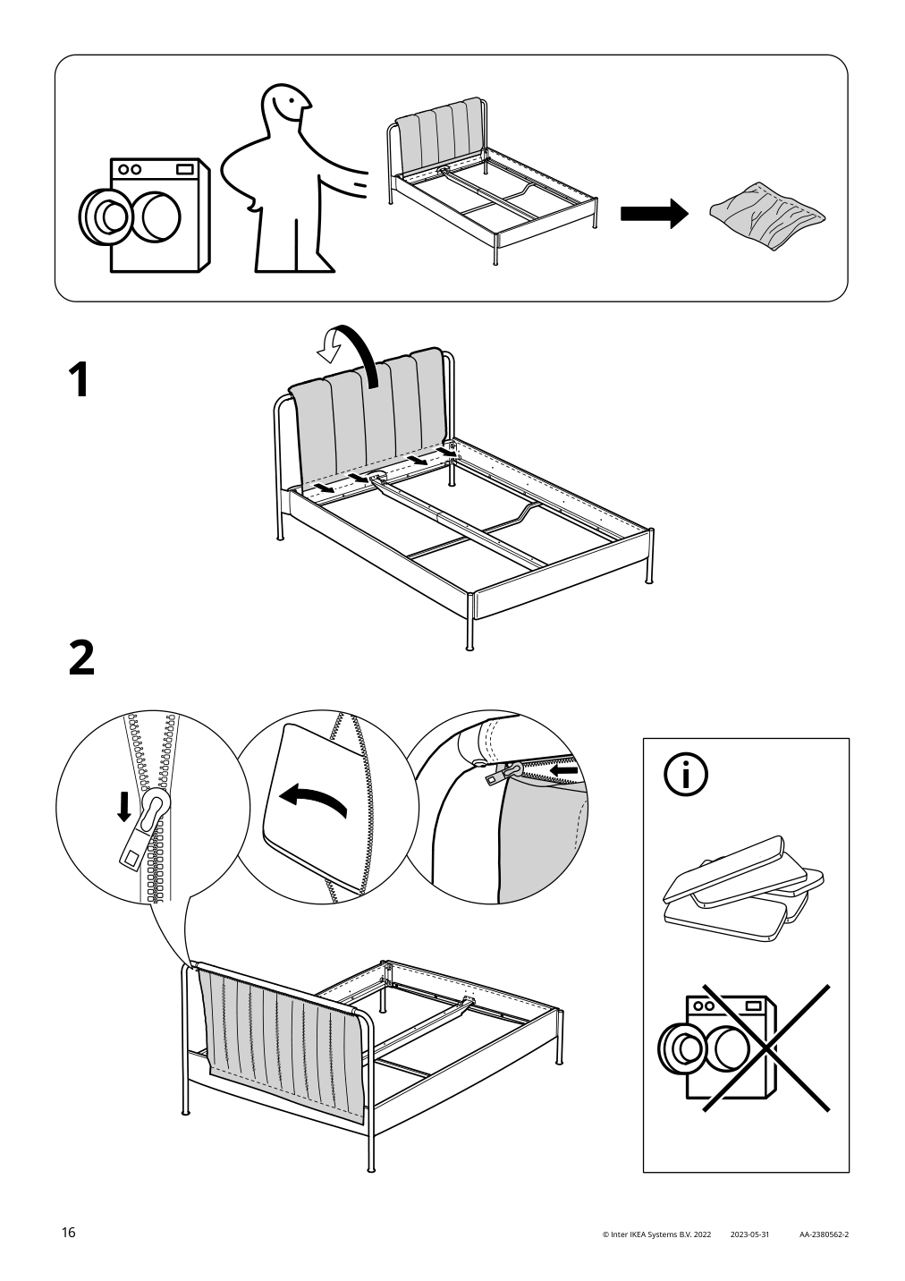 Assembly instructions for IKEA Taellasen upholstered bed frame kulsta gray green | Page 16 - IKEA TÄLLÅSEN upholstered bed frame 295.147.54