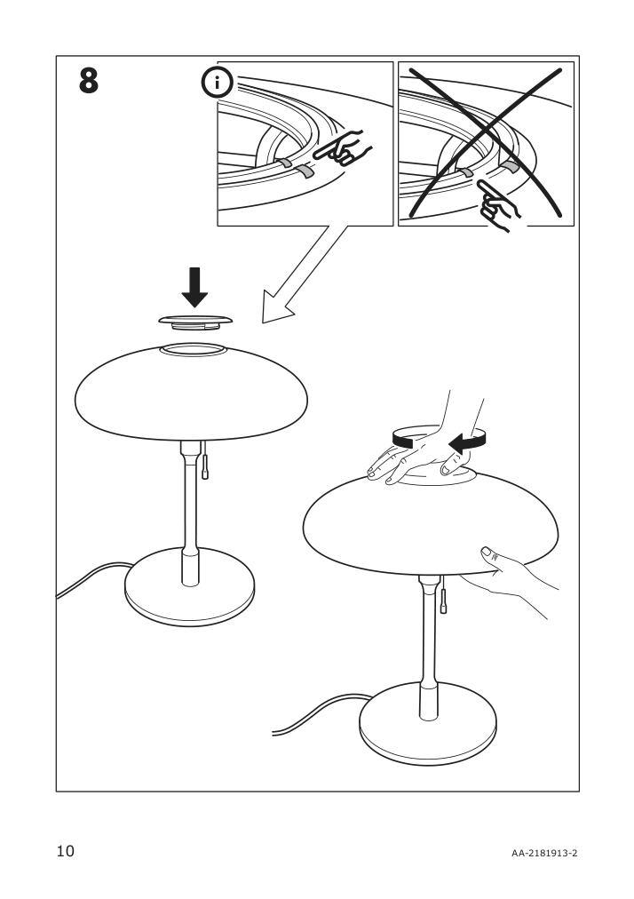 Assembly instructions for IKEA Taellbyn table lamp with led bulb nickel plated opal glass | Page 10 - IKEA TÄLLBYN table lamp with LED bulb 004.308.11